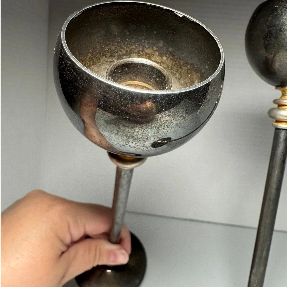 Vintage Italian Silverplate Taper Candle Holders Italy Mid Century Modern 8.5